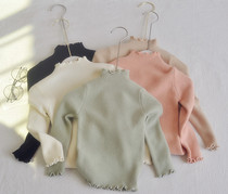 Foreign trade Korean childrens clothing 19 autumn and winter temperament Joker curling thin pit girl small high neck knitted sweater base shirt
