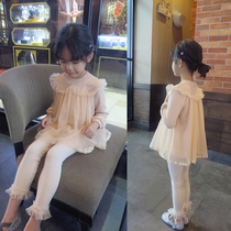 Foreign trade Korean childrens clothing 19 autumn and winter temperament apricot wood ear Feifei net gauze ball decoration girls doll shirt sweater