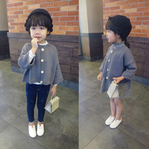 Foreign trade Korean childrens clothing 17 autumn and winter temperament simple Joker wooden twist all cotton Womens knitted sweater blouse