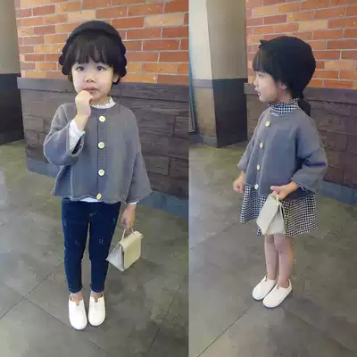 Foreign trade Korean children's clothing 17 autumn and winter temperament simple Joker wooden twist all cotton Women's knitted sweater blouse