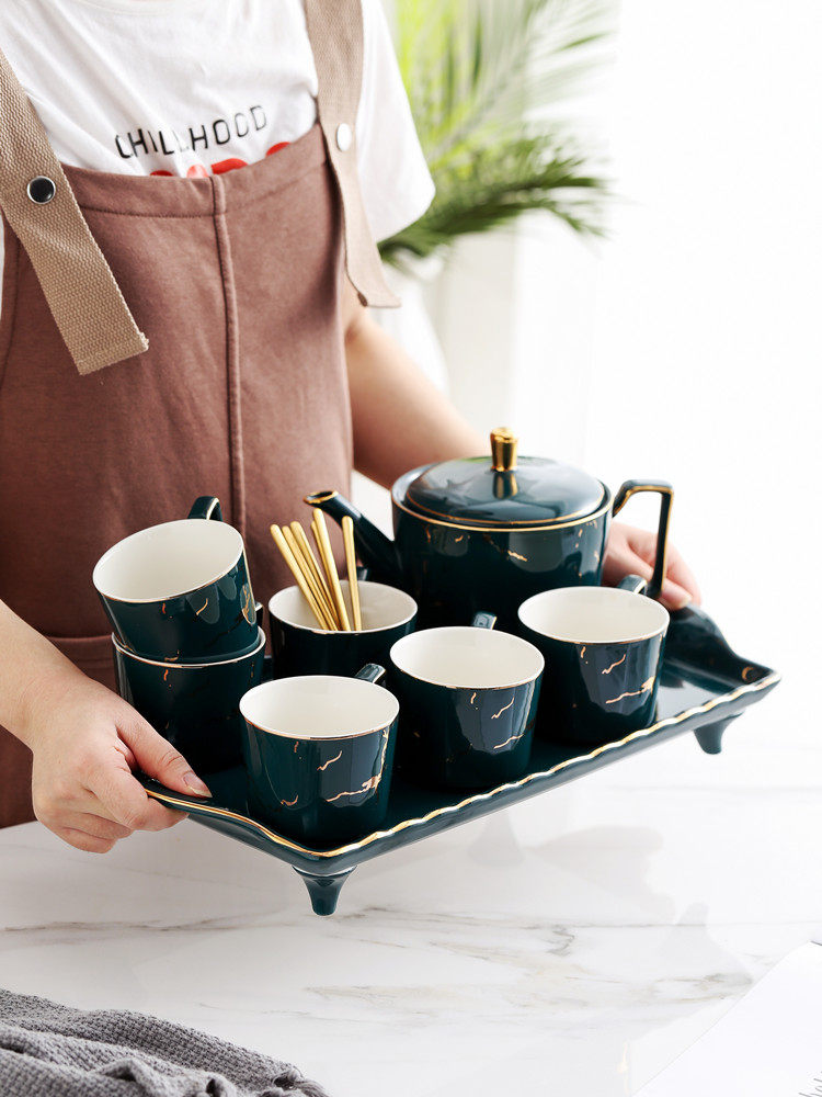 Nordic small luxury afternoon tea tea set INS European coffee set Ceramic cup with high foot tray