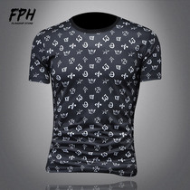 European Standing Print Mens Tide Cards Round Collar Half Sleeves 2021 Summer Youth Sashimi Big Code Mens Hooded Blouses Blouse