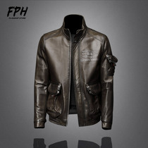 Mens locomotive leather jacket jacket autumn 2021 new body of sheep leather Henning leather clothes man genuine leather trend handsome