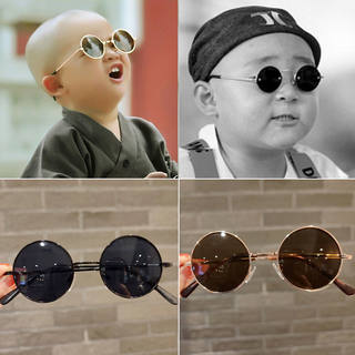 儿童墨镜男童潮酷复古圆框眼镜宝宝太阳镜拍照走秀金属框太子镜帅