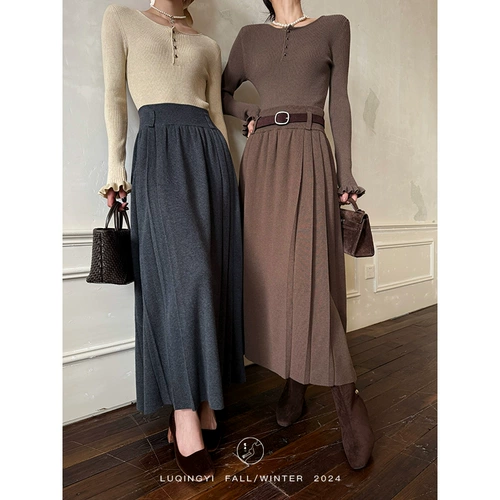 Оригинальная трикотажная зимняя юбка в складку, свободный крой, А-силуэт