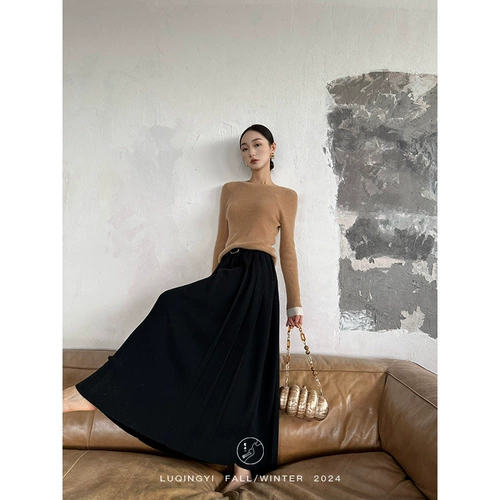 Оригинальная трикотажная зимняя юбка в складку, свободный крой, А-силуэт