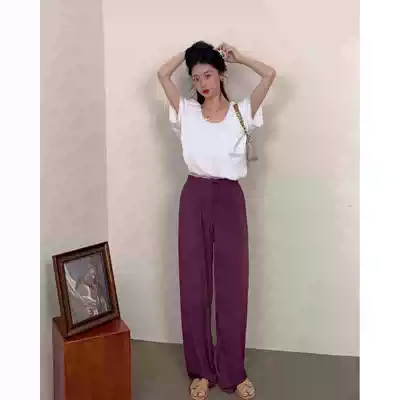 Lu Qing one mop high waist cold pants female summer ultra-thin ice silk hanging long legs casual trousers