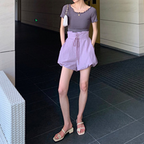 Lu Qingyi summer new lace-up retro bud pants womens high-waisted bloomers slim wild casual three-point shorts
