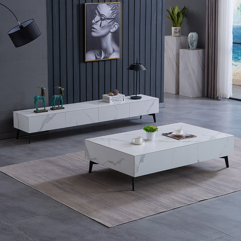 Italian minimalist rock slab coffee table TV cabinet combination Nordic light luxury simple design small apartment artwork texture cabinet