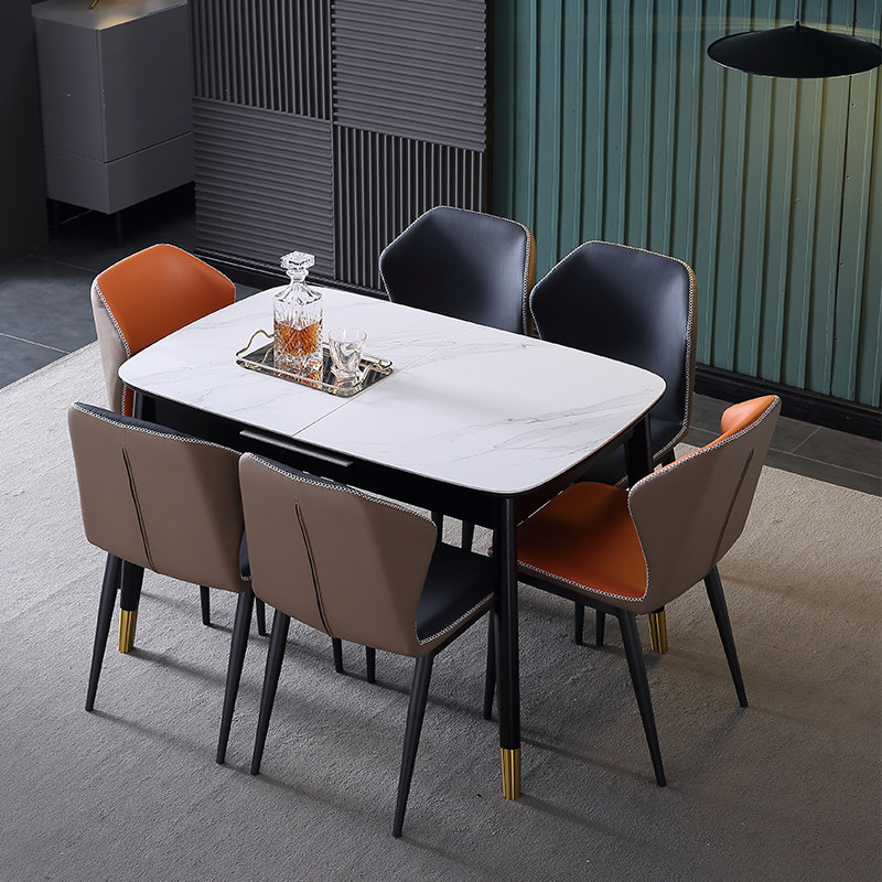 Italian minimalist rock plate retractable dining table and chairs rectangular home Nordic light luxury modern small apartment adjustable dining table