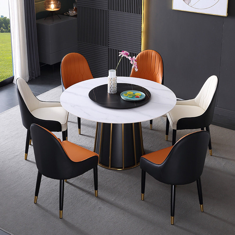 Nordic Dining Table and Chair Combination with Turntable Light Luxury Simple Modern Household Size Italian Imported Rock Slab Dining Table
