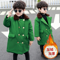 Boy army cotton coat plus cotton thickened warm medium long military green Red Army childrens coat old cotton coat plus Velvet