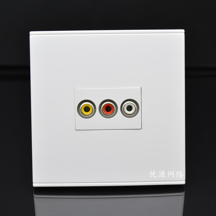 Type 86 is secretly installed with a weld-free AV audio and video socket Red, white and yellow three-hole lotus head audio and video panel