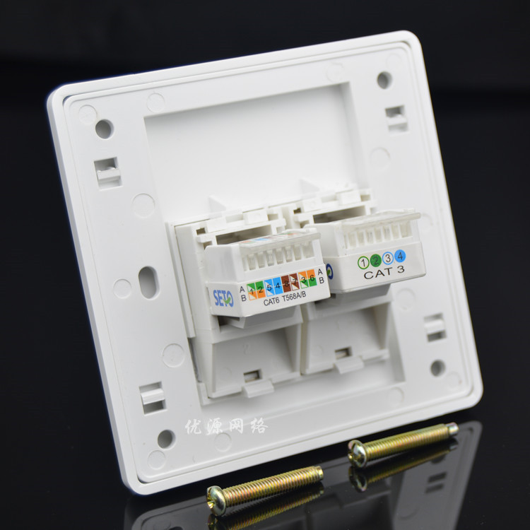 Type 86 RJ45 Double mouth Voice over wall panel CAT6 Six Type of network port with 1 Free Wire Telephone Socket-Taobao