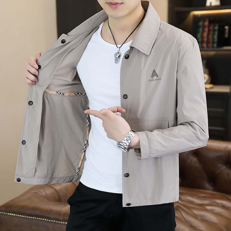 Ice Silk Lapel Sun Protection Clothing for Men, Summer 2026 New Trendy Casual High-End Elastic Breathable Men's Jacket Top Ice Silk Lapel Sun Protection Clothing for Men, Summer 2026 New Trendy Casual High-End Elastic Breathable Men's Jacket Top