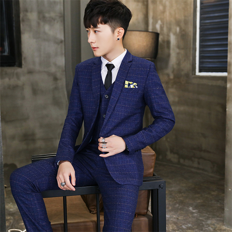 Suit phù hợp với nam 2109 mùa thu mới của Hàn Quốc phiên bản của bộ đồ ba mảnh bộ chú rể phù dâu váy cưới năm mảnh