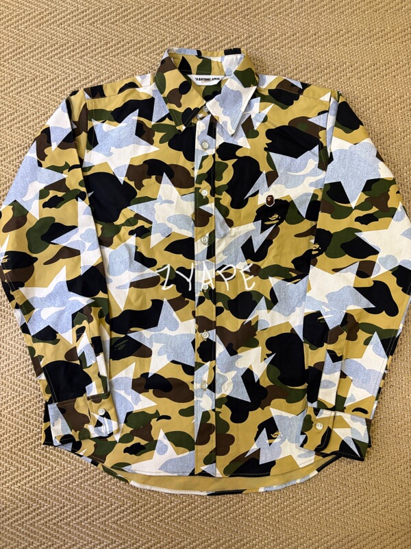 Bape Camo Meteor Print Yellow Camouflage Long-Sleeved Shirt