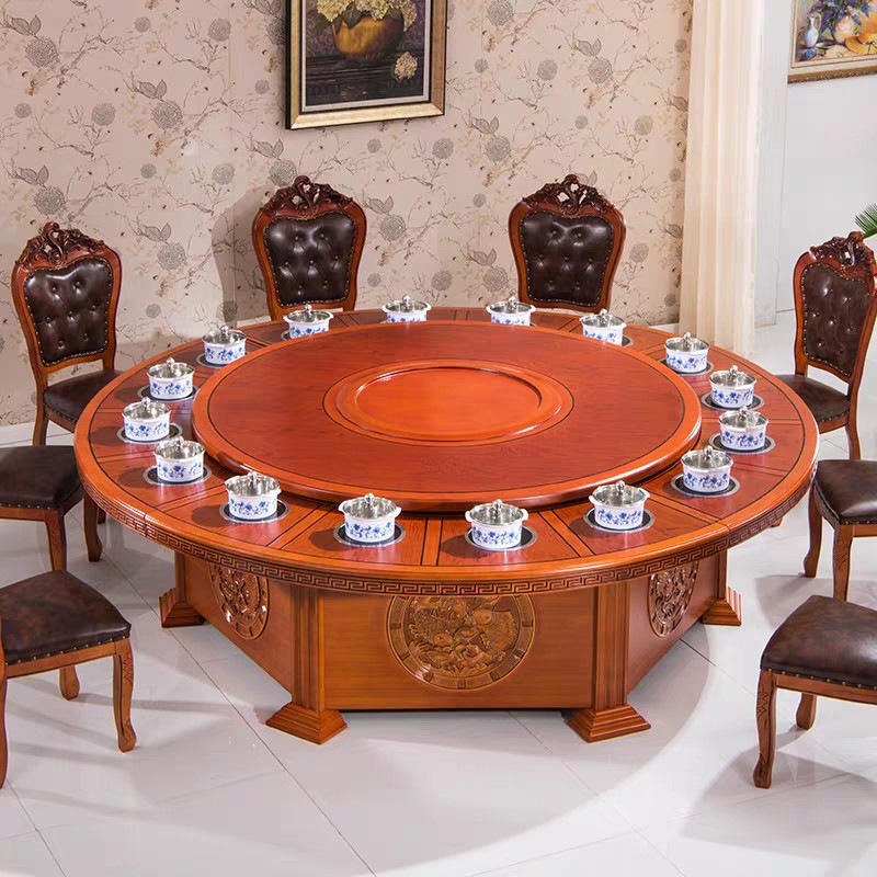Hot pot table induction cooktop integrated hotel Electric big round table One pot restaurant Home Commercial solid wood table