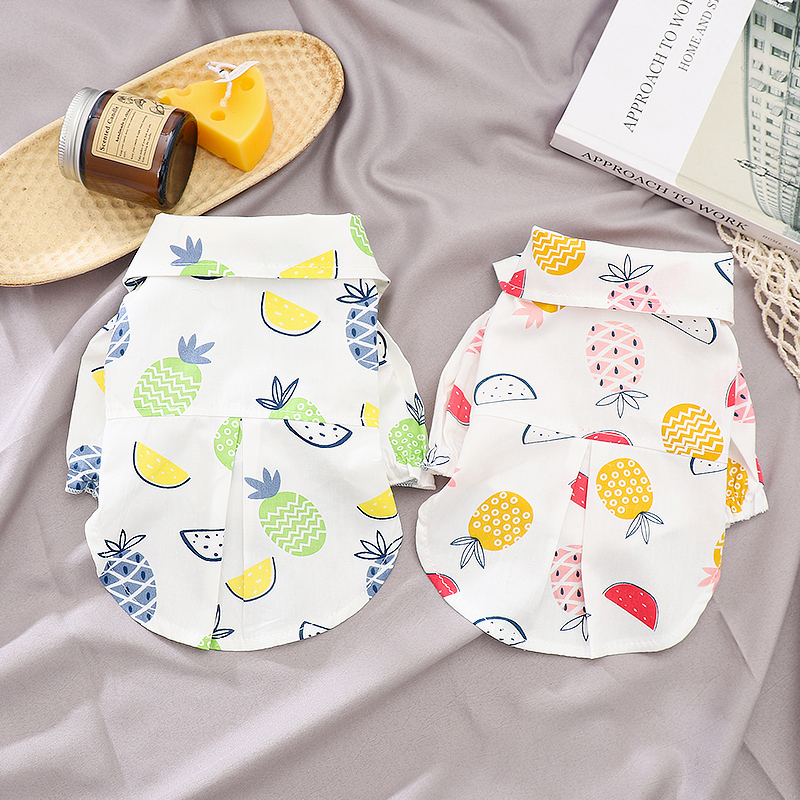 Puppy Clothes Pineapple Shirt Spring and Summer Thin Casual Two-Legged Clothing for Small and Medium-Sized Dogs Like Bichon, Teddy, and Pomeranian