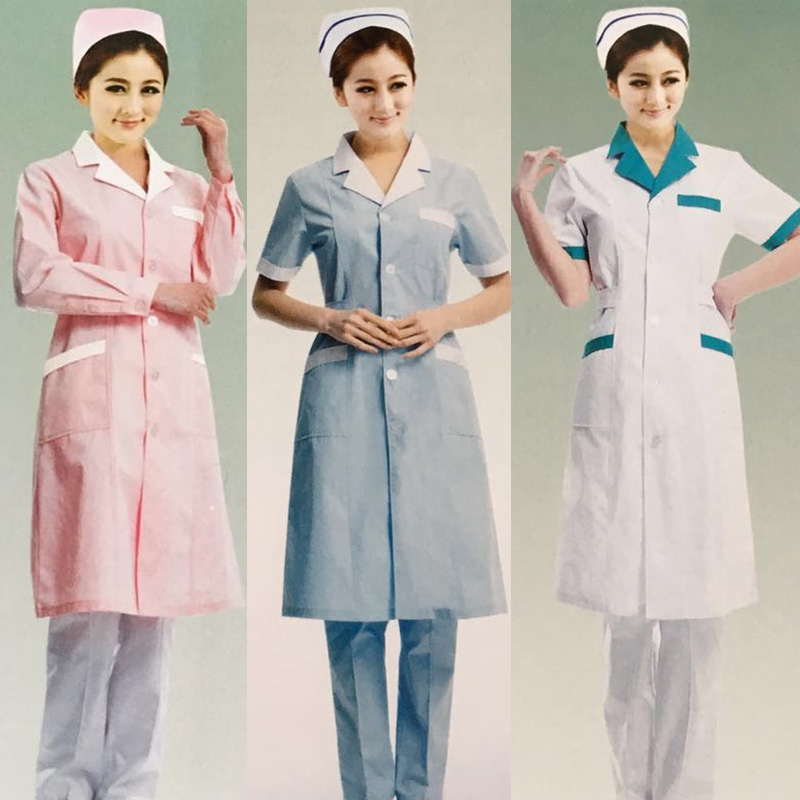 Summer short-sleeved winter long-sleeved white blue pink nurse clothing physician pharmacy beauty salon slim white lab coat overalls
