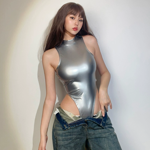 Брендовая сексуальная серебряная приталенная базовая майка топ без рукавов, европейский стиль