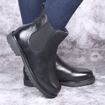 New winter mother cotton shoes genuine leather wool warm non-slip boots flat heel plus velvet high-top womens cotton shoes