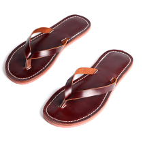 Goodyear handmade brown head layer cowhide Flip-flops Japanese god non-slip outdoor casual padded slippers