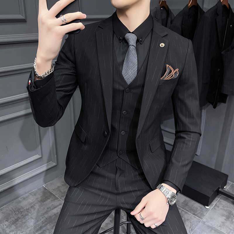 Advanced Sensation Fashion Trends Fashion Trends Gradual Layer Handsome Leisure Business Suit Three Sets Youth Korean Version Ssuit Suit