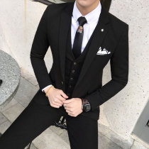 2020 Autumn new black suit mens suit youth Korean trend slim a set of handsome suit three sets