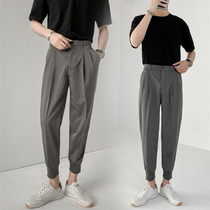 Summer New handsome light mature wind trousers men Korean version of the trend casual pants bunched foot pants nine-point youth