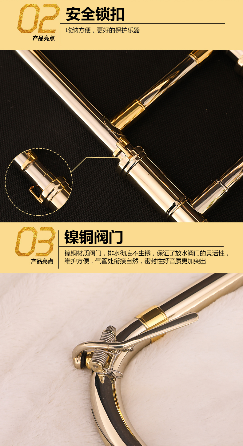 Nhạc cụ bằng đồng châu Âu trombone ZTB-3500 Bb F sơn trombone vàng tiên tiến - Nhạc cụ phương Tây saxsophone