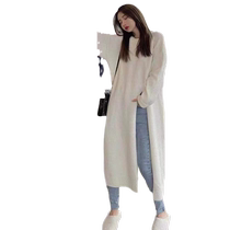 Autumn and winter Xiaoxiangfeng light and mature temperament Internet celebrity hot street lazy mid-length over-the-knee slit sweater dress jacket for women