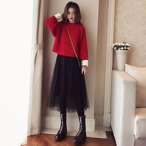 Свитер, юбка, комплект, платье, осенний, яркий броский стиль