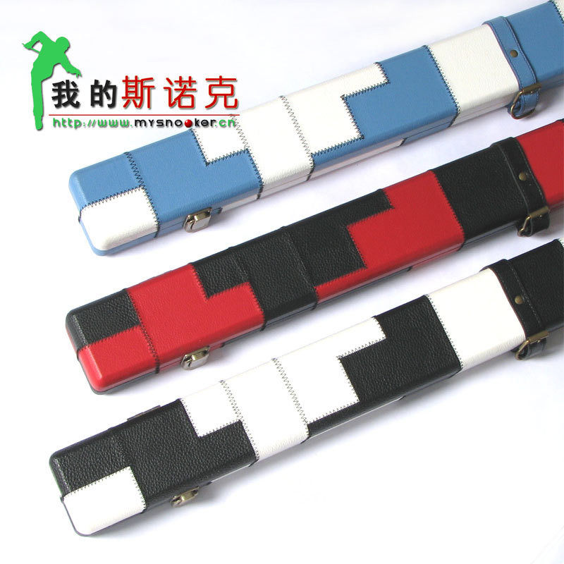 Billiard cue box two-color square brick-advanced leather-wrapped billiard cue box through pole double slot four-point three-pole