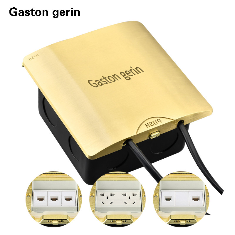 Gaston Gerin Full Copper Golden Concealed Floor Socket ten Hole Internet IP55 Waterproof Home Ground Socket