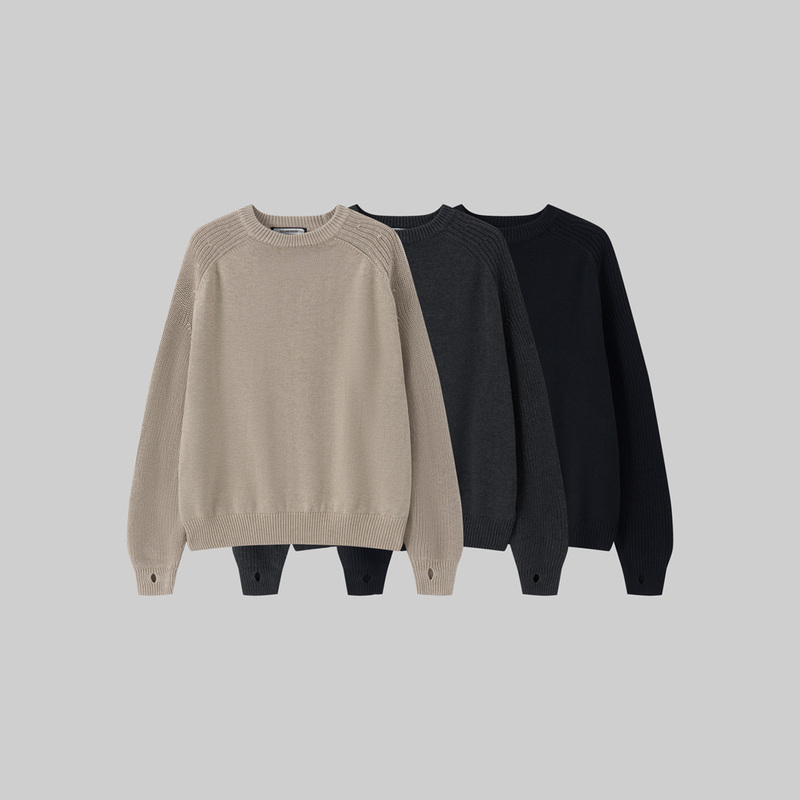 Cat and Mouse 25Aw Wool Blend Ribbed Knit Crew Neck Sweater with Texture, Pullover Sweater, Boxy Fit, Commuter Style Cat and Mouse 25Aw Wool Blend Ribbed Knit Crew Neck Sweater with Texture, Pullover Sweater, Boxy Fit, Commuter Style