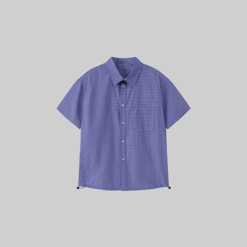 Cat and Mouse 25Ss 50-Count Pure Cotton Miu Series Woven Plaid Drawstring Short-Sleeve High-Thread-Count Shirt Casual and Versatile