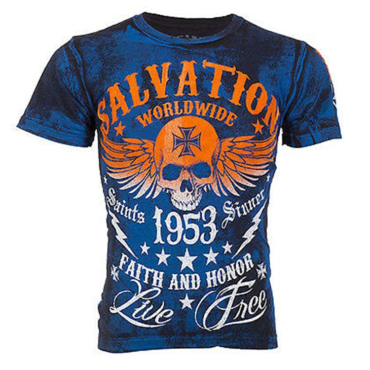 AFFLITION Mens T-Shirt FADED pure cotton retro casual sports training exercise T-shirt