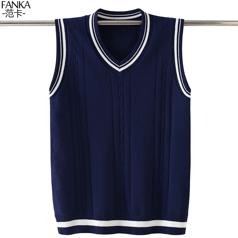 Teenage Wool Vest for Male Students, Autumn and Winter Sleeveless Sweater, V-Neck Korean Style Knitted Vest, Preppy Style