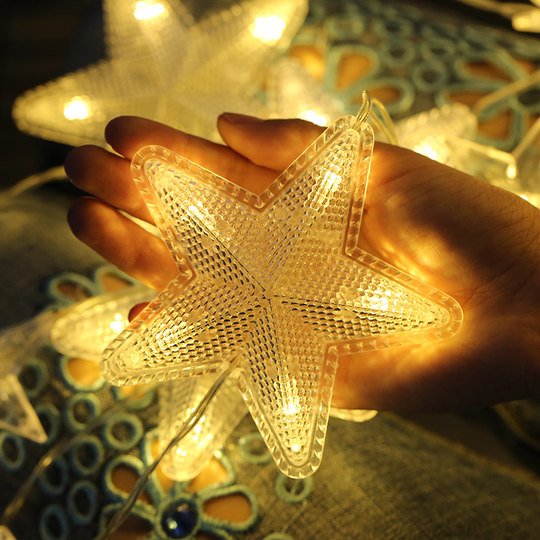 Led Star Fairy Lights Flashing String Lights Starry Sky Five-Pointed Star Lights Girly Bedroom Lights Wedding Celebration ins Colored Lights Decoration