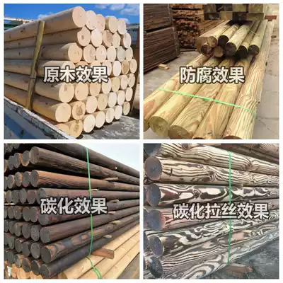 Solid wood column log cylindrical anticorrosive wood round wood outdoor pavilion Temple ancient building wooden square beam carbonized pine beam