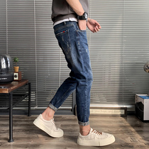 Mens jeans mens trendy brand slim feet Korean style trendy cropped pants spring casual all-match long pants