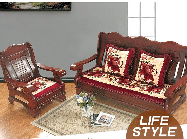 Sofa gỗ đệm đệm xốp dày ba chỗ ngồi kiểu cũ chống trượt ghế băng Xiêm pad đỏ sofa gỗ mùa đông đệm ghế gỗ bằng da
