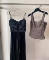 Anna Classic temperament small black skirt, linen acetate, satin satin, slim suspender skirt