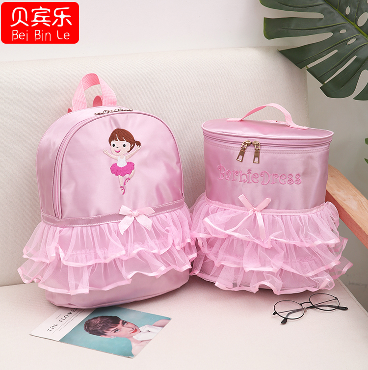 Children's dance bag girl exercise bag pink shoulder bag lace lace backpack girl dance bag Latin dance bag