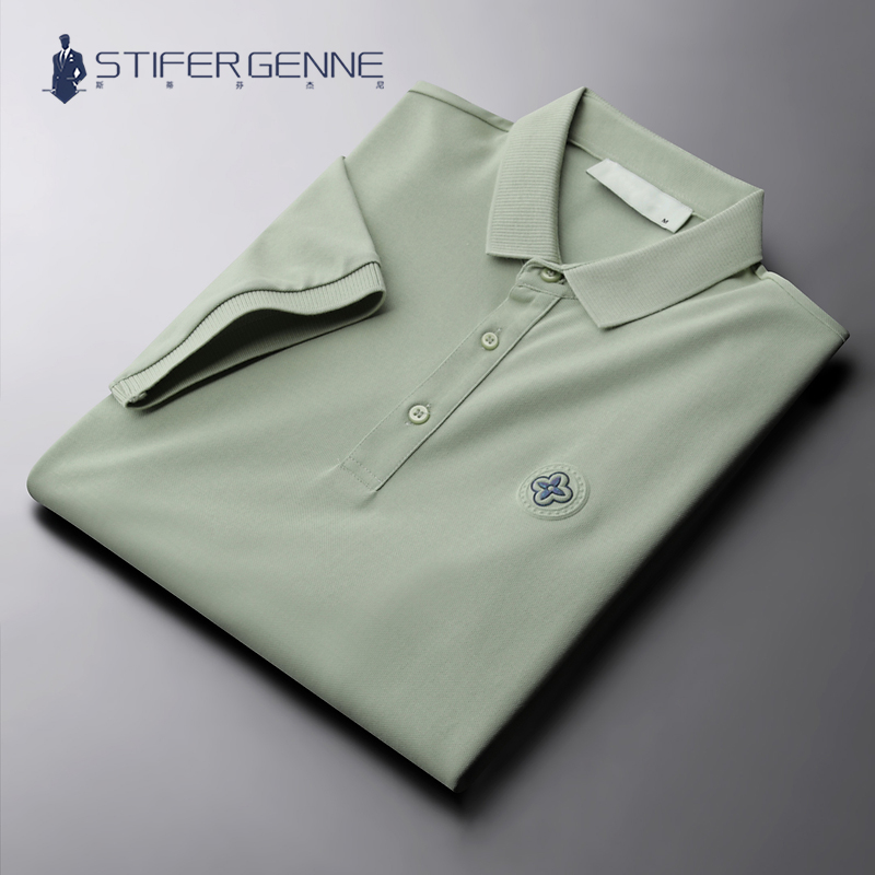 STIFER GENNE silk light cotton short sleeve t-shirt male summer tide cards slim loot for men polo shirt tide-Taobao