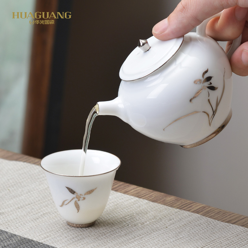 The porcelain ceramic tea set HuaYue porcelain tea set combination of Bai hua DE Jinlan kung fu tea tea king