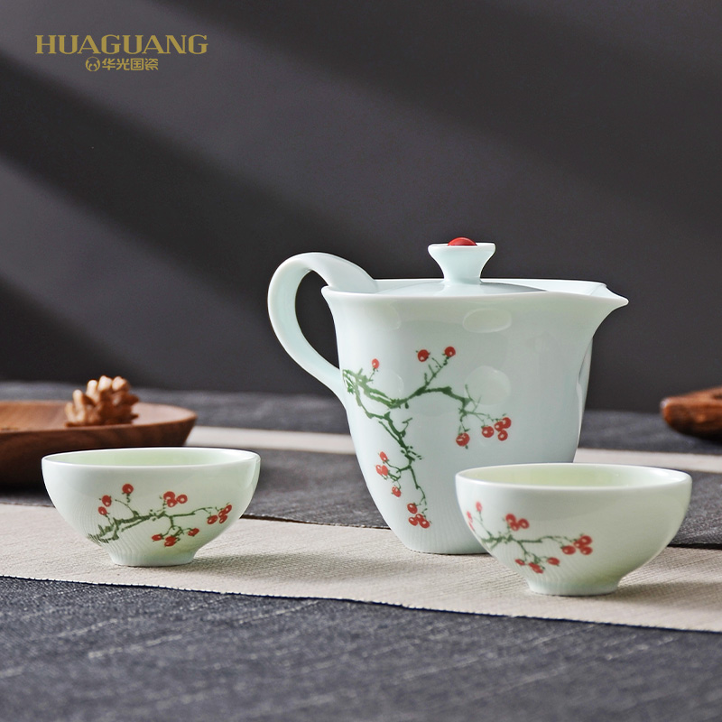 Uh guano countries porcelain kung fu tea set suit small household travel tea set gift box set suit high - end gifts your elders