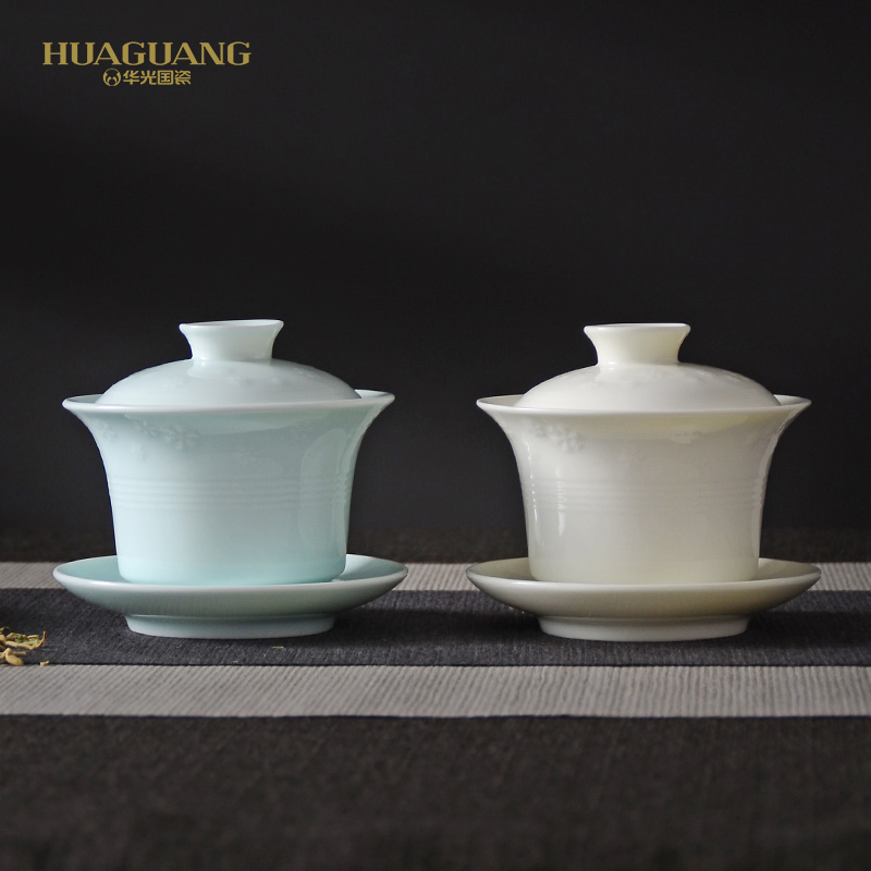 The porcelain crystal snow covered bowl of hua household gift box set three cups to tureen large celadon three cups