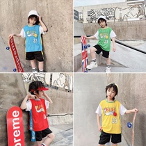 Childrens basketball suit suit summer 2021 new Korean version handsome boy and girl jersey short-sleeved sports two-piece suit